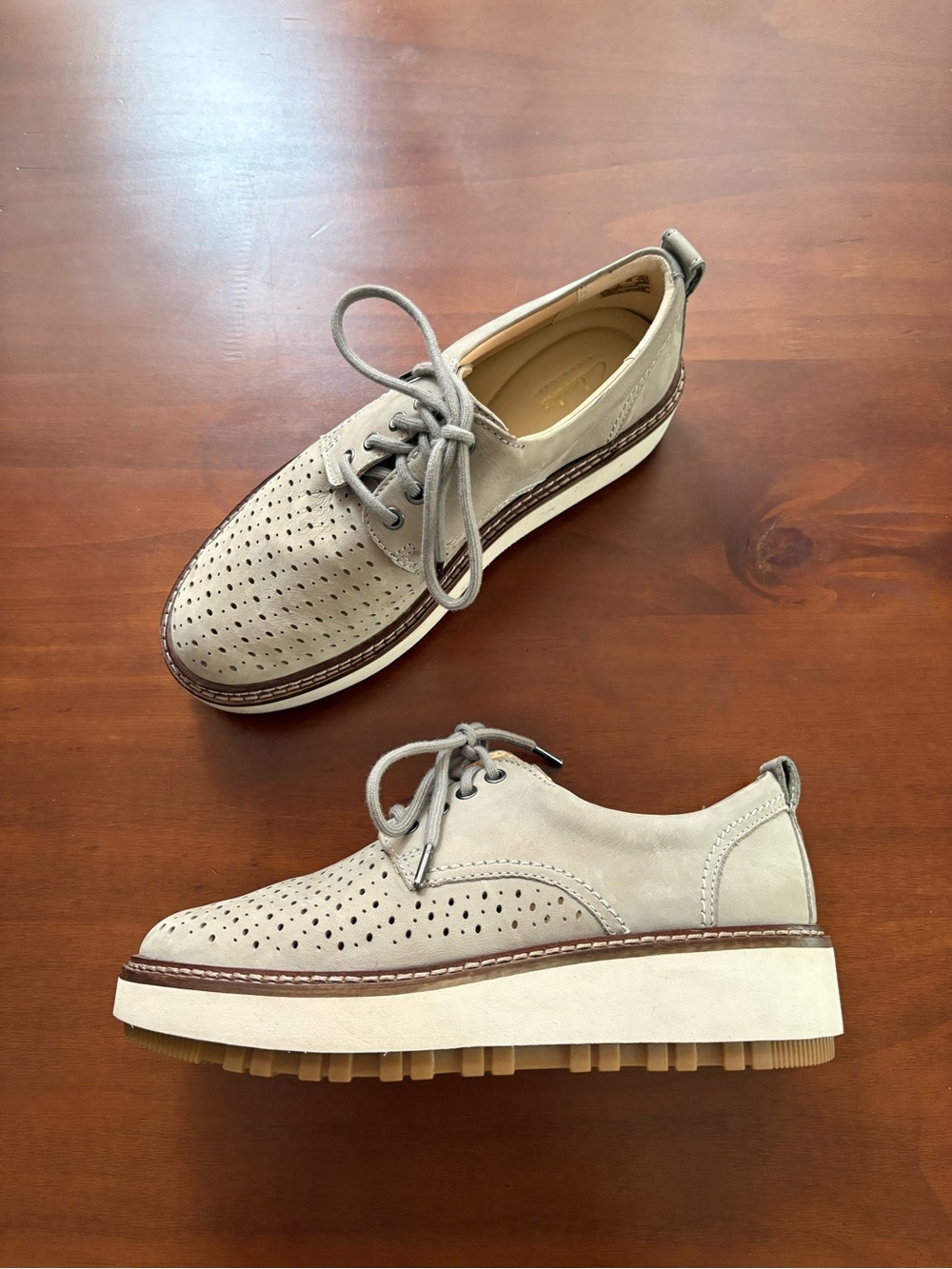 Clarks Orianna Move oxford shoes nubuck leather chunky platform wedge size 7.5